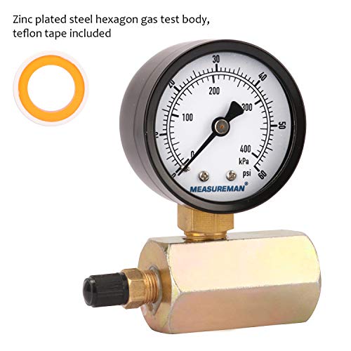 Measureman 2 Стоманена манометър налягането на газа В събирането, 3/4 Връзка FNPT, 0-60Psi/kpa, -3-2-3% Точност