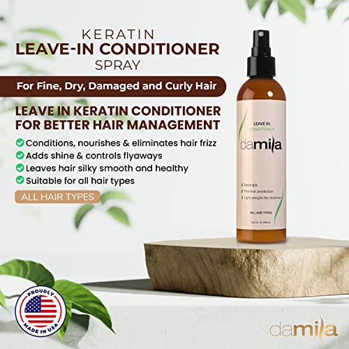 Damila Keratin Leave In Conditioner Спрей за тънки, сухи, повредени и къдрава коса - Разкрива и предпазва от прегряване