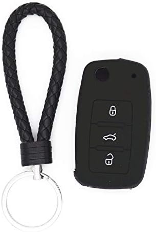 WFMJ 1X Черен Силикон 3 Бутона Smart Key Cover Chain 1X Ключодържател за Volkswagen Amarok Touareg Beetle, Eos, Fox, Golf