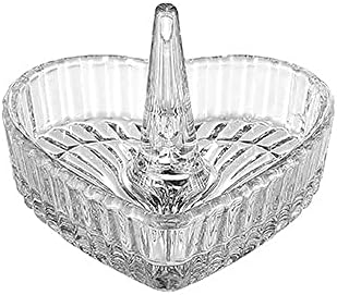 Gaolinci Crystal Glass Heart-Shaped Storage Box Перлено Бял Тава За Бижута Притежателят На Пръстена