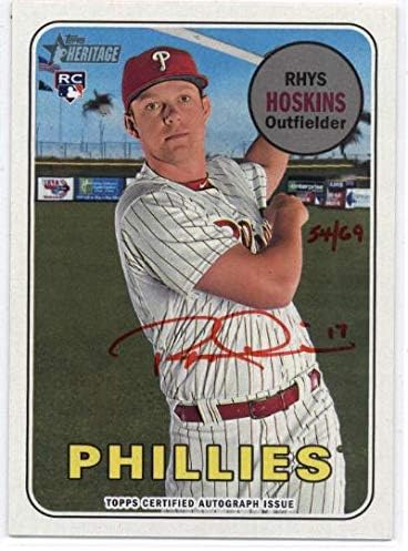 2018 Topps Heritage High Number Real One Autographs Red Ink #ROA-RH Rhys Hoskins Phillies MLB Бейзбол картичка (с автограф) /69 NM-MT