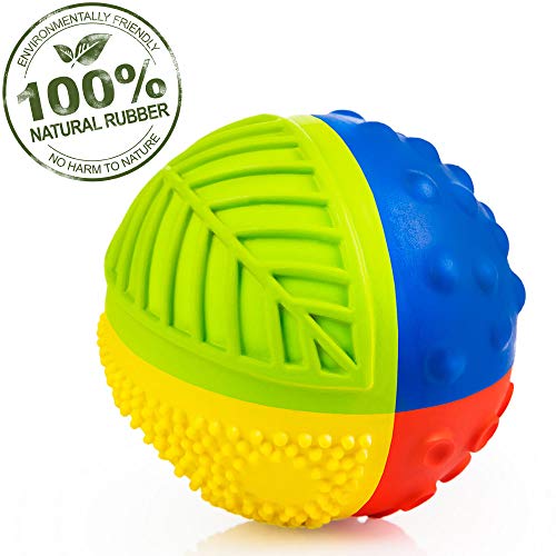 Чист натурален каучук докосване на топката (3) РОЗОВО - СТРОГА ДУПКА, е изцяло натурална допир играчка, спомага за докосване на развитие, ярки цветове, идеален бияч, BP
