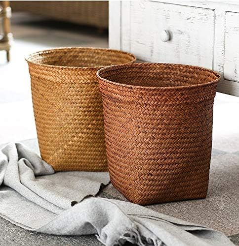 XXIAO Household Items Waste Bin-Нетъкан Waste Paper Basket for Kitchen,Bathroom or Office-Seagrass Trash Can-Wastebasket