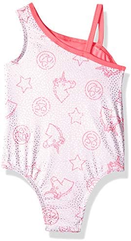 Розово Platinum Бански за момичета с принтом Еднорог Emoji One Piece Swimsuit