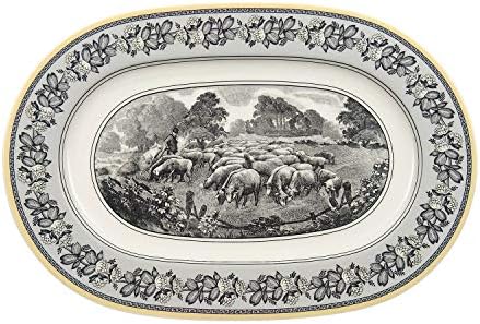 Villeroy & Boch Audun Ferme Овална чиния, 13,25 инча, Бял/Сив/Жълт
