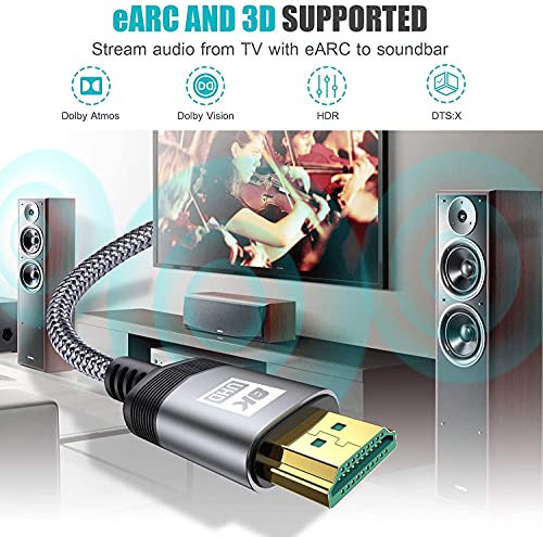 8K HDMI 2,1 Кабел 48 gbps 2 Бр 3,3 фута,Sweguard Ultra High Speed HDMI Сплетен кабел 8K 60Hz 4K 120Hz 144Hz,3D,RTX 3090 eARC HDR10 4:4:4 HDCP 2.2 и 2.3,Съвместим с Roku TV/PS5/HDTV / Blu-ray