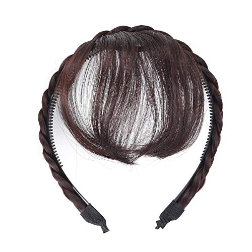 Lurrose Предната Косата на Перука с Бретон лента за глава Плитки Аксесоари За Коса (Тъмно кафяво)