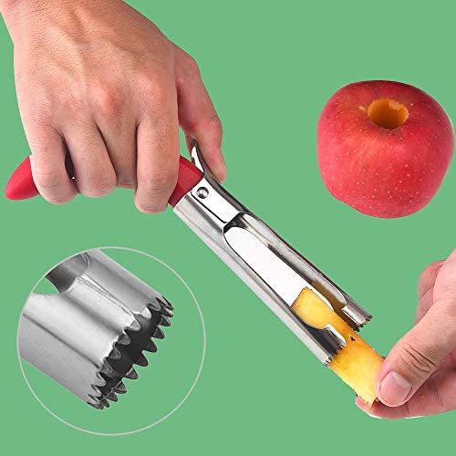 2 PACK - Apple Corer Lever Tool by BRIGHT KITCHEN Stainless Steel Круша Fruit Seed Отстраняване Cherry Red Grip with Serrated