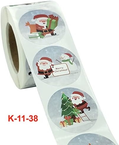 Shubiao Коледни Етикети на Ролка 1,5 инча Дядо Коледа Кръгли Етикети 500-Граф Стикери за Пликове за Подарък Чанта Празничен Декор