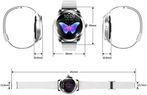 ZTYY Дамски часовници Смарт гривна Физиологичен IP68 Водоустойчив Мониторинг на сърдечната честота Bluetooth Фитнес гривна за Android и iOS (Цвят : сребърен размер : с кутия)