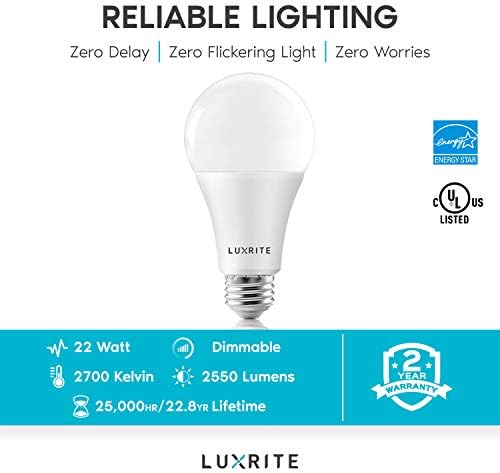 Luxrite А21 Led лампа, Еквивалент на 150 W, 2550 лумена, 2700 До Мек бял, Закрит Лампа Номинална, Затемняемая Стандартна Led лампа 22 W, Energy Star, E26 Medium Base - Закрит и открит (6 бр.)