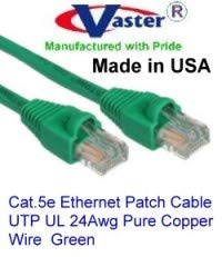 Произведено в САЩ, 10 фута, Пач - кабел Cat5e Ethernet Patch Кабел - RJ-45 Computer Networking Cord - Зелен