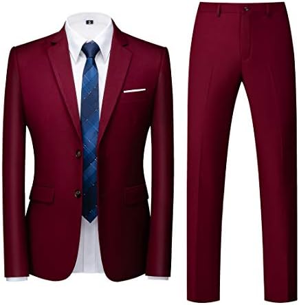 MOGU Мъжки Slim Fit Suite 2 Piece Tuxedo for Business Daily Wedding Party (Suite Jacket + Pants)