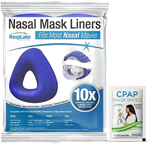 resplabs CPAP Маска Liners - Съвместима с повечето назални маски, Multi-fit - за Многократна употреба, миещи се калъфи