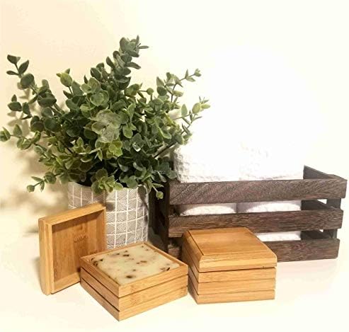 New Energy Bamboo Wood Soap Holder with Lid and Drainer – Square Box Soap Bar Dish Tray Storage with Rack Drainage for Bathroom Vanity Мивка, Душ и Кухня – Запазва сапун за суха и удължава живота на Сапун
