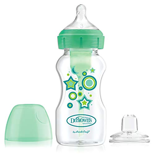 Dr. Brown ' s Options+ Anti-Colic Wide-Neck Baby Bottle to Sippy Bottle Starter Kit - Зелен - 9oz - 6m+