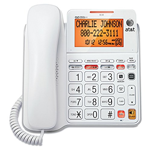 Стандартен жичен телефон AT&T CL4940 с гласова поща и дисплей с подсветка, бяла (обновена)