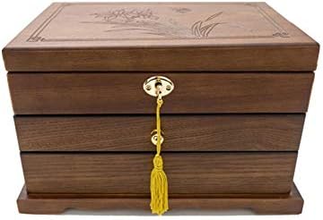 Ковчег за бижута, дървена кутия за съхранение на бижута с ключ бижута кадифе ковчег за бижута домашни ретро обеци, колие,
