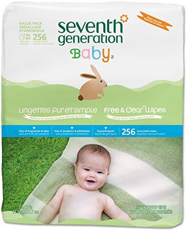 Седмото поколение на 34219 Free & Clear Baby Wipes, Зареждане, Без мирис, Бял, 256/опаковане.