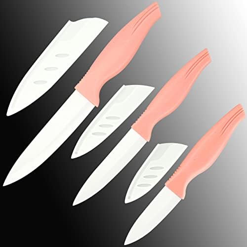 GAJING Керамични Плодов Нож Комплект от 3 части с Ножнами Розова нескользящая дръжка,Антиоксидантното Остър Нож За почистване