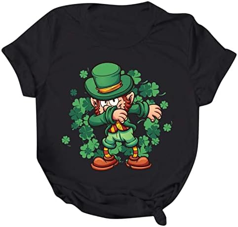 Kinrui St. Patrick ' s Day Tee Shirt for Women Letters Print Геометричен Модел Summer Short Sleeve Tunic Тениски