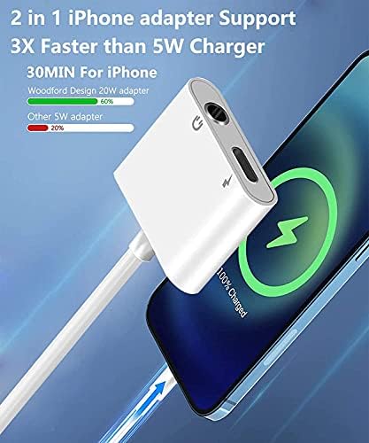 [Apple Пфи Certified] 2 Pack Lightning to 3.5 mm Jack, Headphones Adapter for iPhone 2 in 1 Aux Audio+Charge iPhone Адаптер