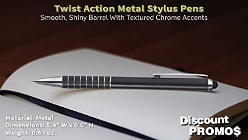 10 Twist Action Metal Stylus Pens Pack - Две в едно, Гладки, с черно мастило - Черно