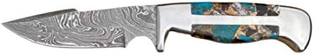 Ловен/походный нож ръчна изработка с фиксирано острие(Тюркоаз-Обсидиан-Морски охлюви-Бронзова дръжка)