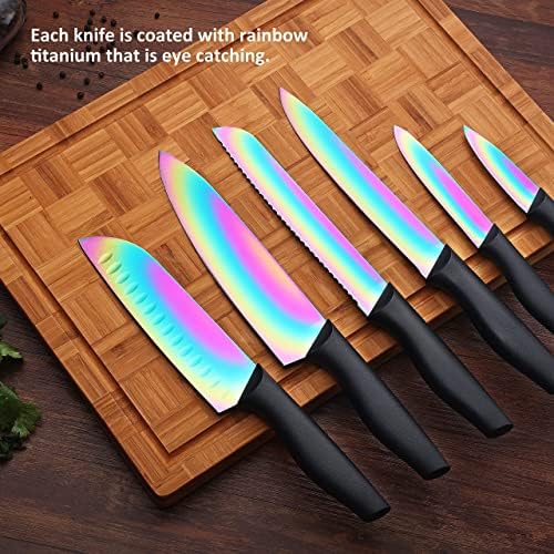 KYA36 Rainbow Titanium 12-Piece Комплект Кухненски Ножове От Неръждаема Стомана с Обвивка + Marco Almond MA63 Рендета