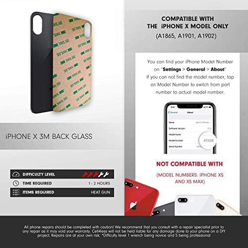 На задното стъкло Cell4less Съвместим с iPhone X с пълна лепило за тяло, инструмент за изтриване и широк отвор за камерата,