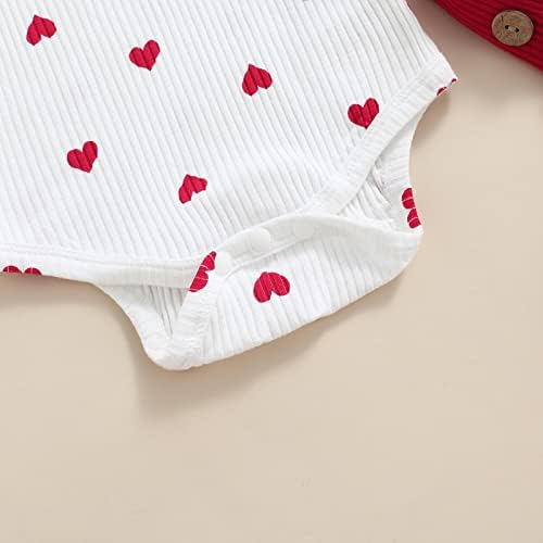 Comeonze My First Valentine ' s Day Newborn Бебе Baby Girl Outfits Сърце Print Ribbed Гащеризон Corduroy Strap Dress Skirt