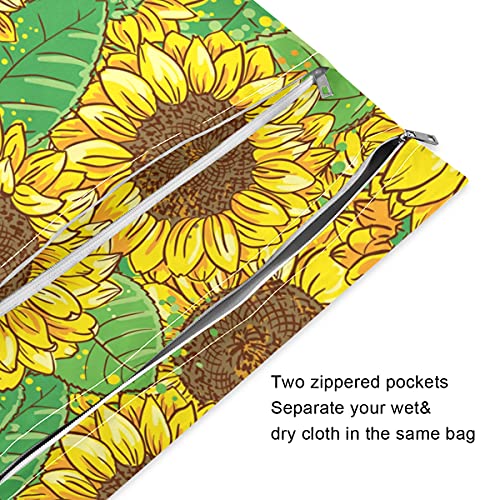 Sunflowers Wet Dry Bag Множество Влажна Чанта за Памперси за Бански костюми Водоустойчив Влажен Органайзер с Два Джоба