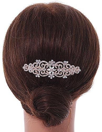 Avalaya Clear Austrian Crystal Flowers and Twirls Side Hair Comb in Rose Gold Тона - 85mm
