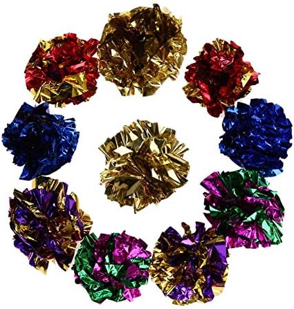 12Pcs Mylar Бръчка Balls Colorful Ring Бръчка Paper Shortle Sound Топка Entertainment Exercise Toy for Cat Пет Stable