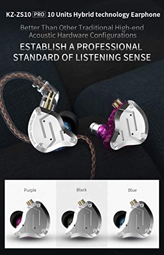 Слушалки с пет драйвери,KZ ZS10 PRO High Fidelity Неподатливостта слушалки/Слушалки с подвижен кабел 2Pin 0.75 мм (с микрофон, лилаво)