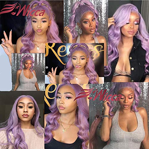 Wicca Hair Glueless Lace Front Human Hair Перука With Baby Hair Pure Purple Body Color Wave Дантела Перука 130 Density