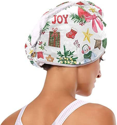 UMIRIKO 2 Pack Hair Drying Towel Santa Claus Весела Коледа Микрофибър Hair Towel with Button,Dry Hair Шапка, Bath Hair Cap,Hair Wraps for Women (20240229)