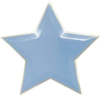 Just Artifacts Star Shaped Decorative Paper Plates 10in (24pcs) - Blue with Gold Foil Trim - Съдове за рождени дни, детски