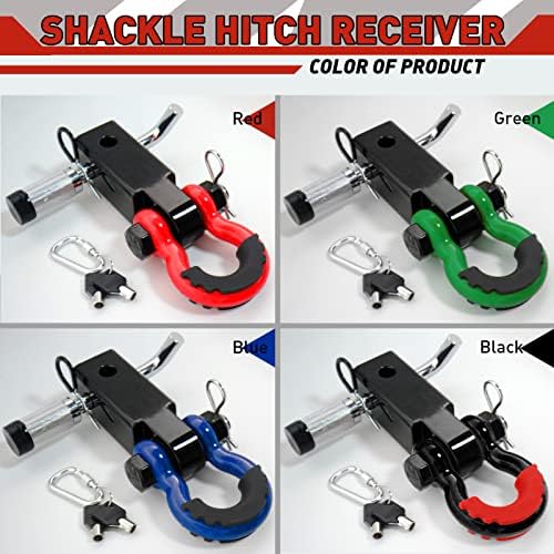 UTVJATV Shackle Hitch Receiver 2 inch with 3/4 inch D Ring Shackle На 13 000 Lbs Break Strength for Towing and Recovery,2-Инчов