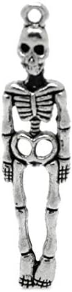 Housweety 50шт Сребърен Тон Скелет на Тялото Череп Чар Окачване 39x9 мм(1 4/8x3/8)