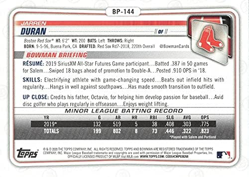 2020 Bowman Prospects Baseball BP-144 Jarren Дюран Pre-Новобранец Card - 1st Bowman Карта