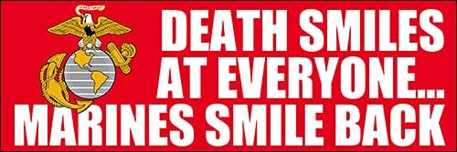 Смъртта се усмихва на всички.. Стикер на задната броня с усмивка на морската пехота (USMC Corps), официално лицензирана