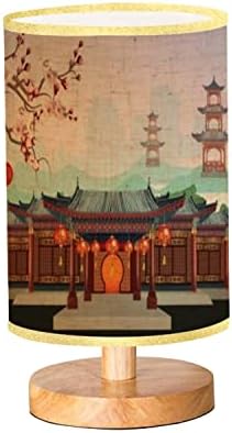 Бельо Плат Лампа Дървена Основа Настолна Лампа Традиционни Китайски Сгради с китайски фенери висят заедно с Диммируемой