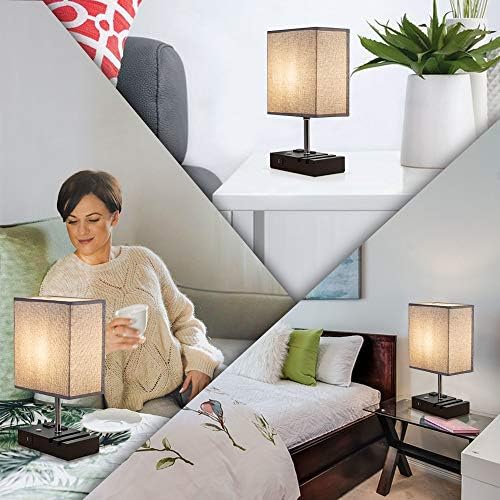 Lifeholder Touch Lamp with 2 Phone Stand,Dimmable USB Lamp Include 2 Warm Edison Bulbs, Grey Table Lamp Built in 2 USB