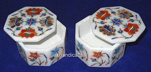 Вградени Скъпоценни Камъни Ковчег За Украшения Pietra Dura Art Ankl Box с Цветя Модел