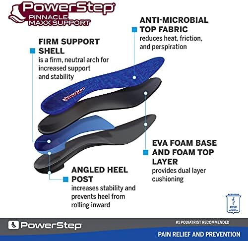 Powerstep Pinnacle Maxx Arch Support Insoles, Сверхпронационные Релеф на Обувные Вложки, Ортопедични Стелки За Мъже и