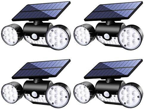 Външни Слънчева светлина, Fatpoom 30 LED Слънчева Светлина за Безопасност с Датчик за Движение с Двойна Глава Прожектори