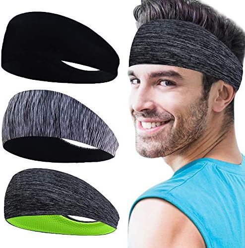 HHOOMY Sport Headbands for Men 3 Пакети - Sweatband & Sports Headband Влагоотводящие Спортни Ленти за Бягане, крос-тренировки и Йога