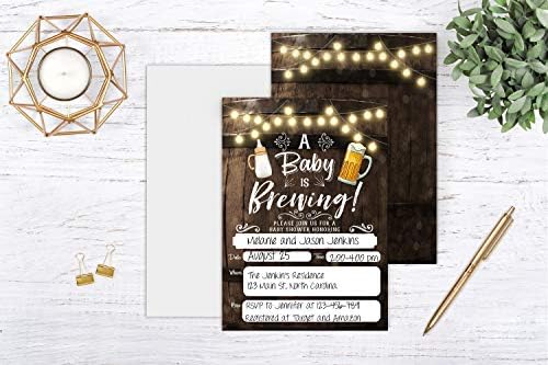 A Baby is Brewing Baby Shower Invitation, Beer and Bottle Couples Shower Co-ed, 25 Покани с конвертами