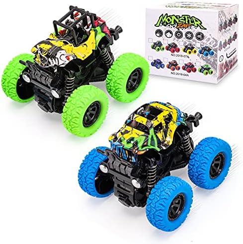 PlyEeight 2pcs Monster Car Toys for 3 Year Old Boy, Pull Back Cars 360° Rotation Stunt превозни средства Educational Toys